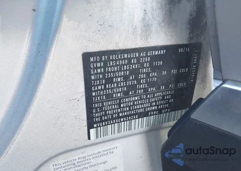 2014 Volkswagen Tiguan Sel из США, поврежденный, VIN WVGBV3AXXEW620250